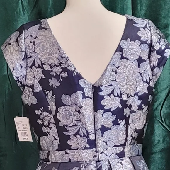 David's Bridal Navy and Silver Floral Fit-and-Flare Dress - Picture 4 of 7